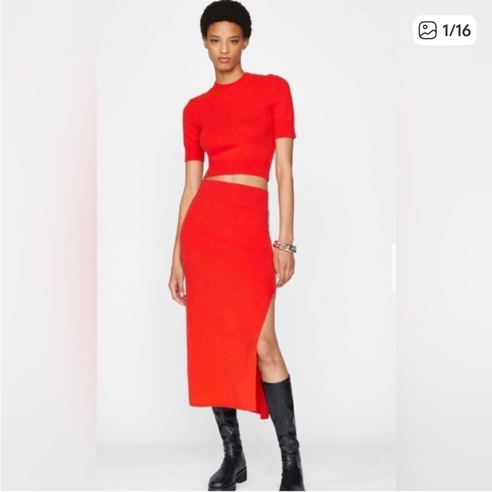 House of Harlow 1960 Chile Red Cashmere Sweater and Skirt Set